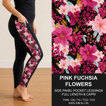 B300 - Preorder Pink Fuchsia Flowers Side Panel Pocket Leggings (Closes 7/15. ETA: mid Sept.)