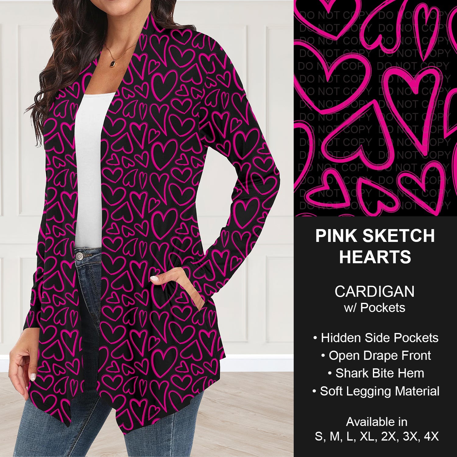 B263 - Preorder Pink Sketch Hearts Cardigan w/ Pockets (Closes 11/30. ETA: late Jan.)