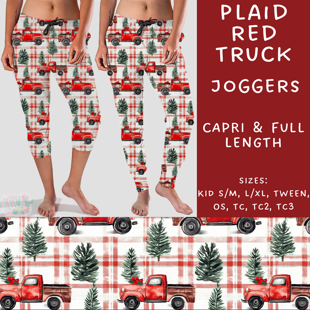 Batch #231 - Tis The Season - Closes 10/31 - ETA early/mid Dec - Plaid Red Truck Full and Capri Length Joggers