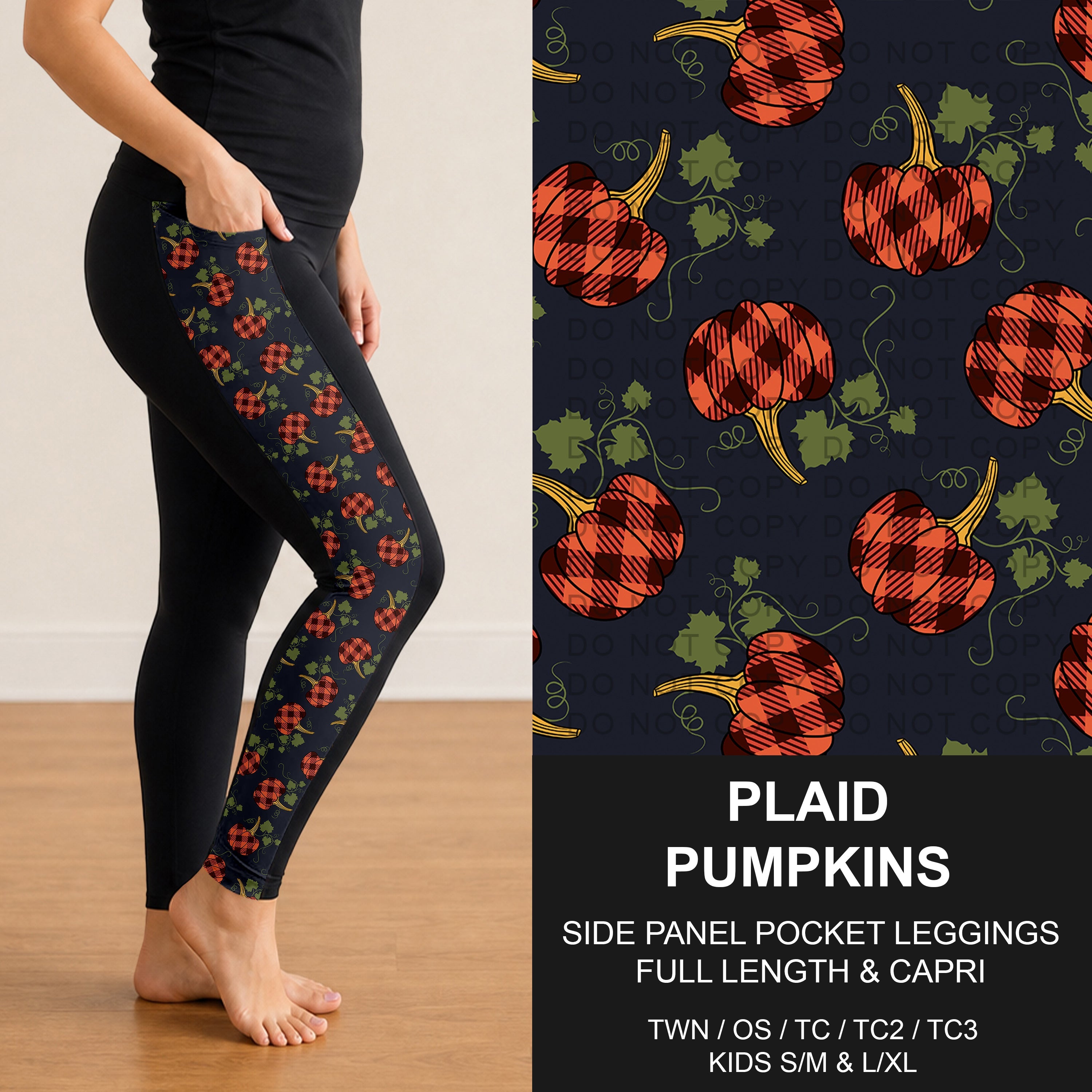 B299 - Preorder Plaid Pumpkins Side Panel Pocket Leggings (Closes 7/12. ETA: mid Sept.)