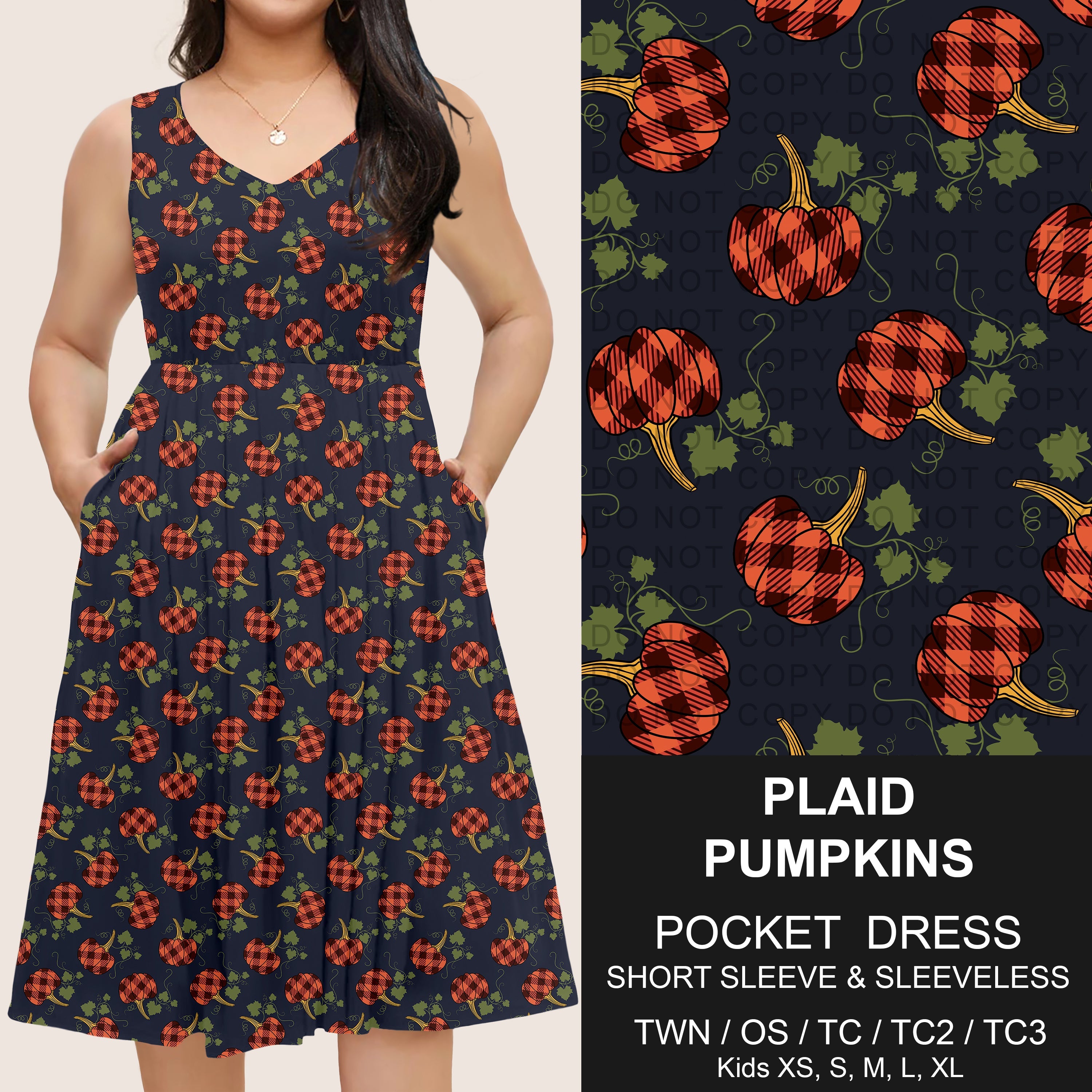 B302 - Preorder Plaid Pumpkins Pocket Dress (Closes 7/24. ETA: early Oct)