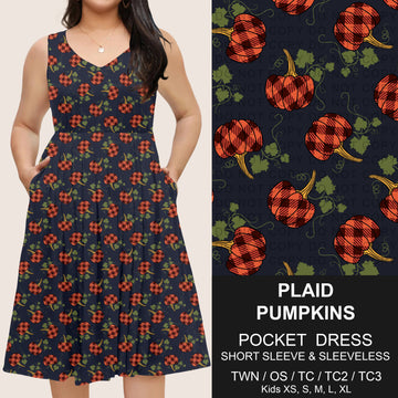 B302 - Preorder Plaid Pumpkins Pocket Dress (Closes 7/24. ETA: early Oct)