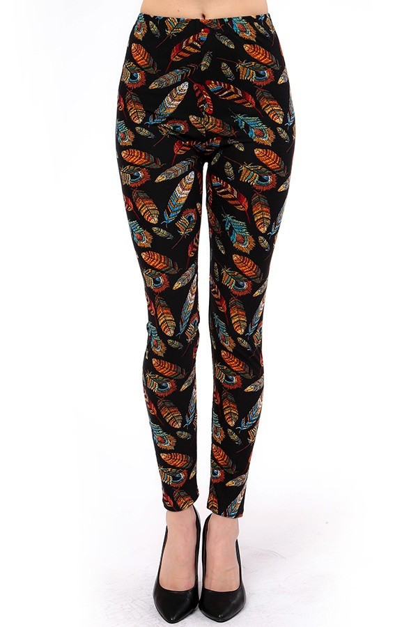 Embroidered Feather Soft Leggings