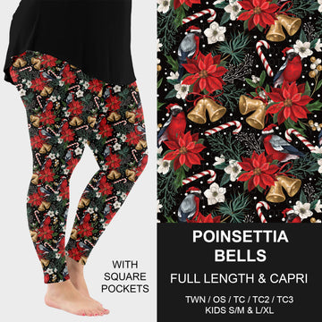 B312 - Preorder Poinsettia Bells Leggings w/ Pockets (Closes 9/13. ETA: mid Nov.)