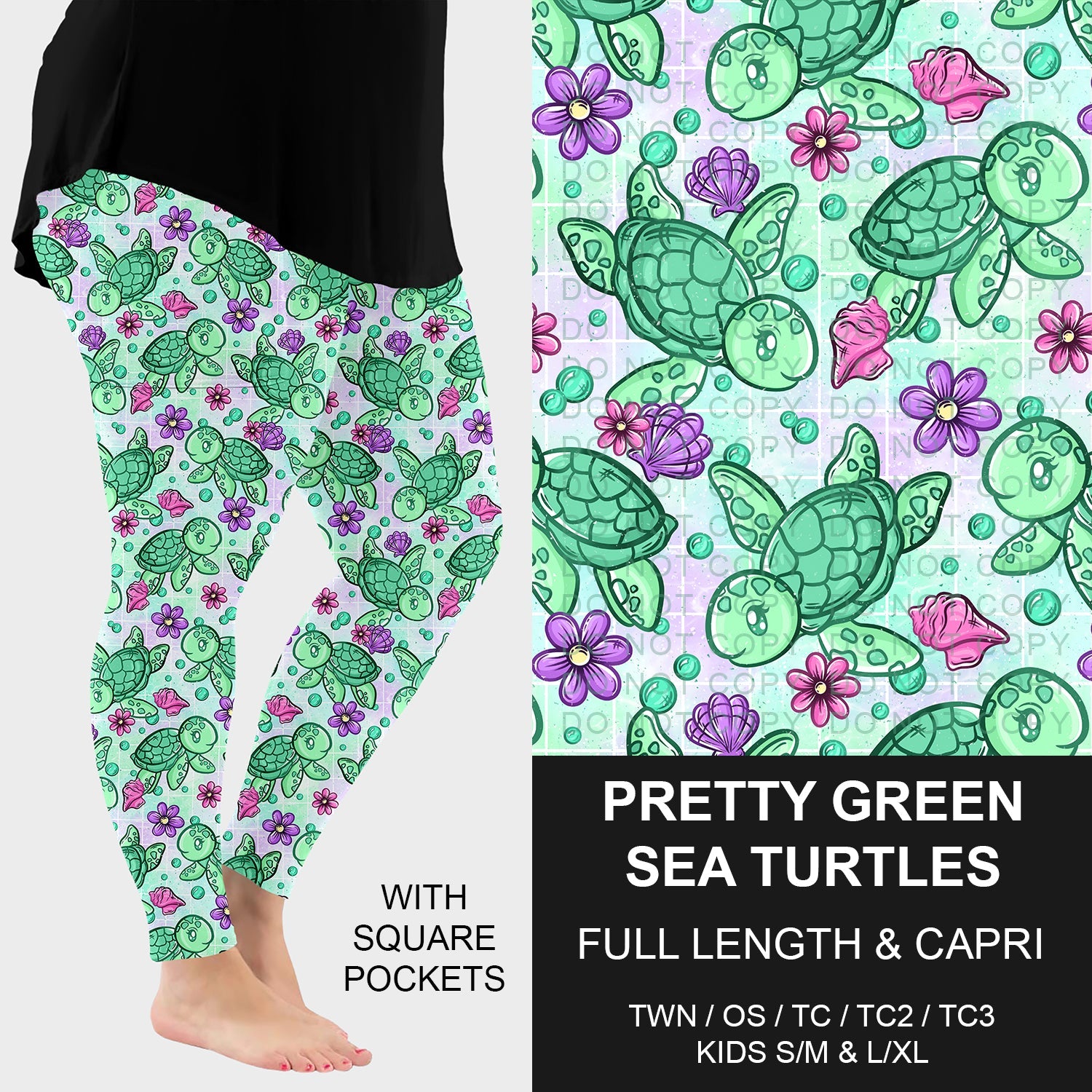 B228 - Preorder Pretty Green Sea Turtles Leggings w/ Pockets (Closes 5/11. ETA: late July)