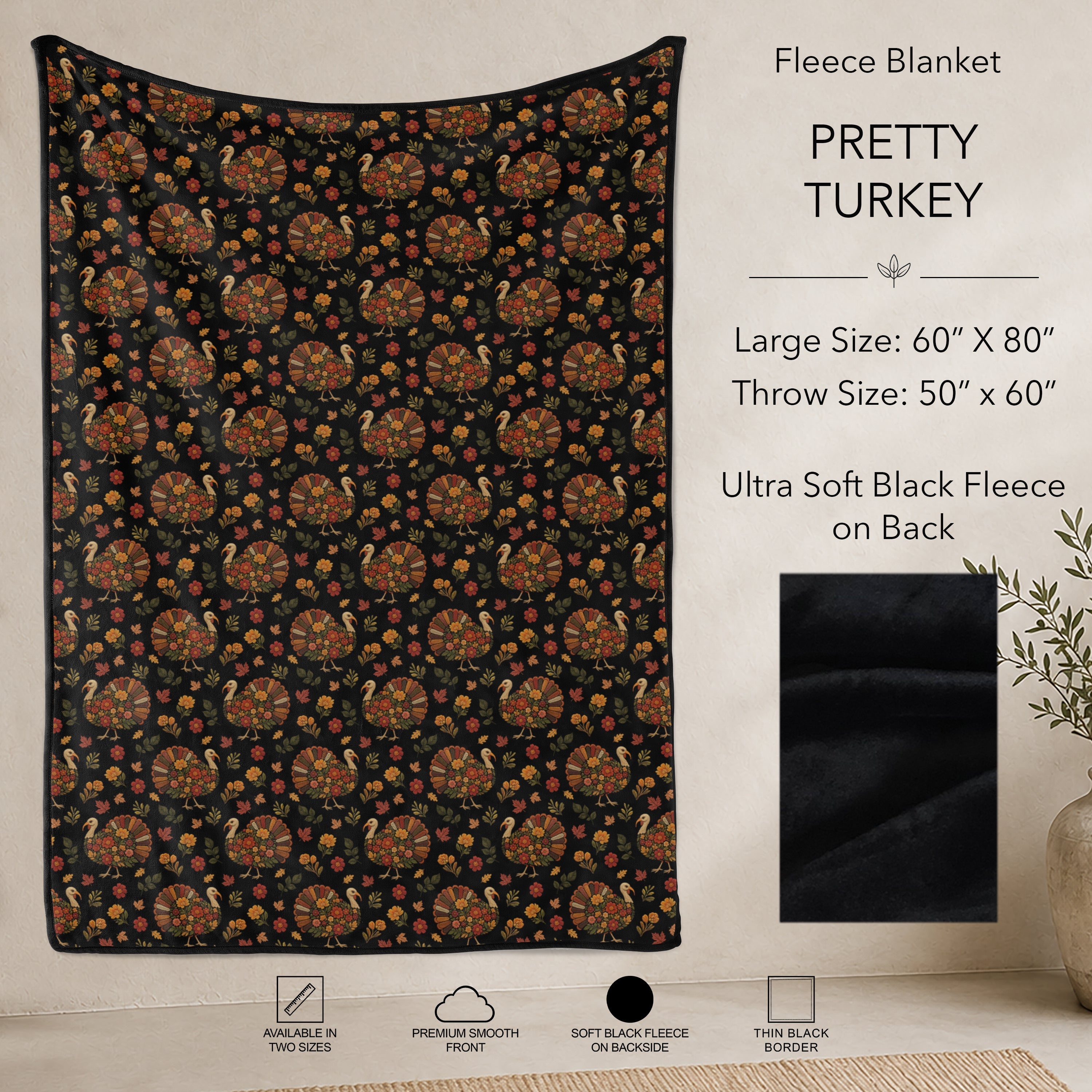 B304 - Pre-Order Pretty Turkey Fleece Blanket (Closes 7/31. ETA: early Oct)