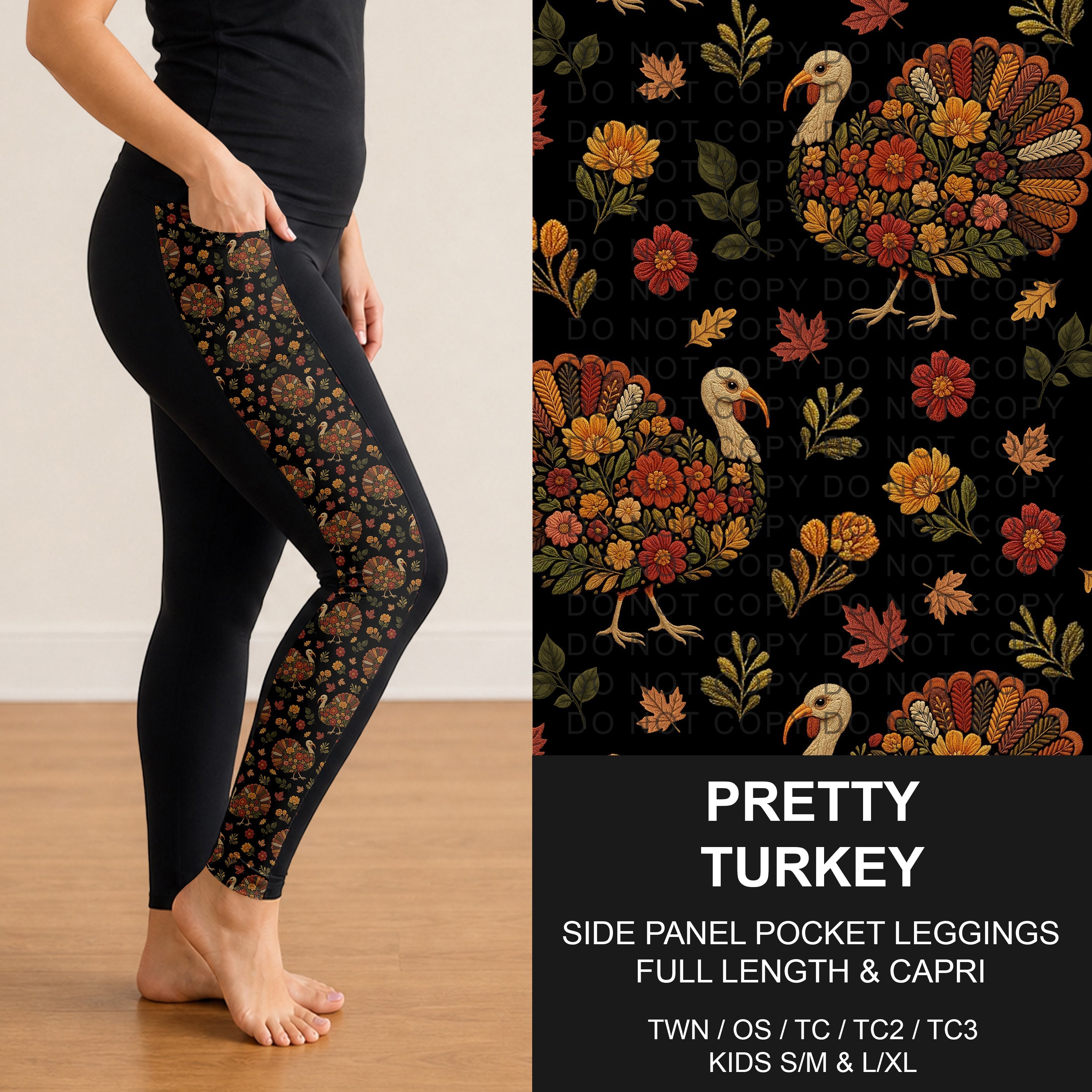B308 - Preorder Pretty Turkey Side Panel Pocket Leggings (Closes 8/16. ETA: late Oct.)