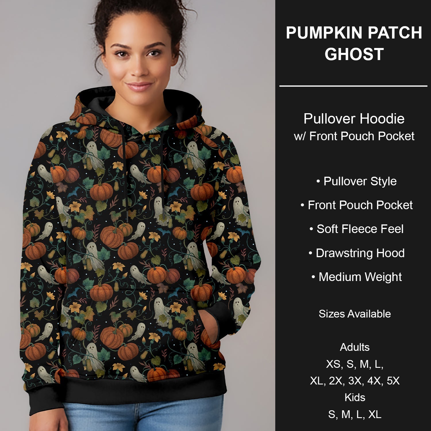 B299 - Preorder Pumpkin Patch Ghost Pullover Hoodie (Closes 7/12. ETA mid Sept.)