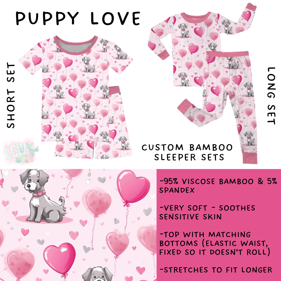 Batch #455 - Little Dreamers Lucky in Love - Closes 11/27 - ETA mid January - Puppy Love Bamboo Short and Long Sleeper Set
