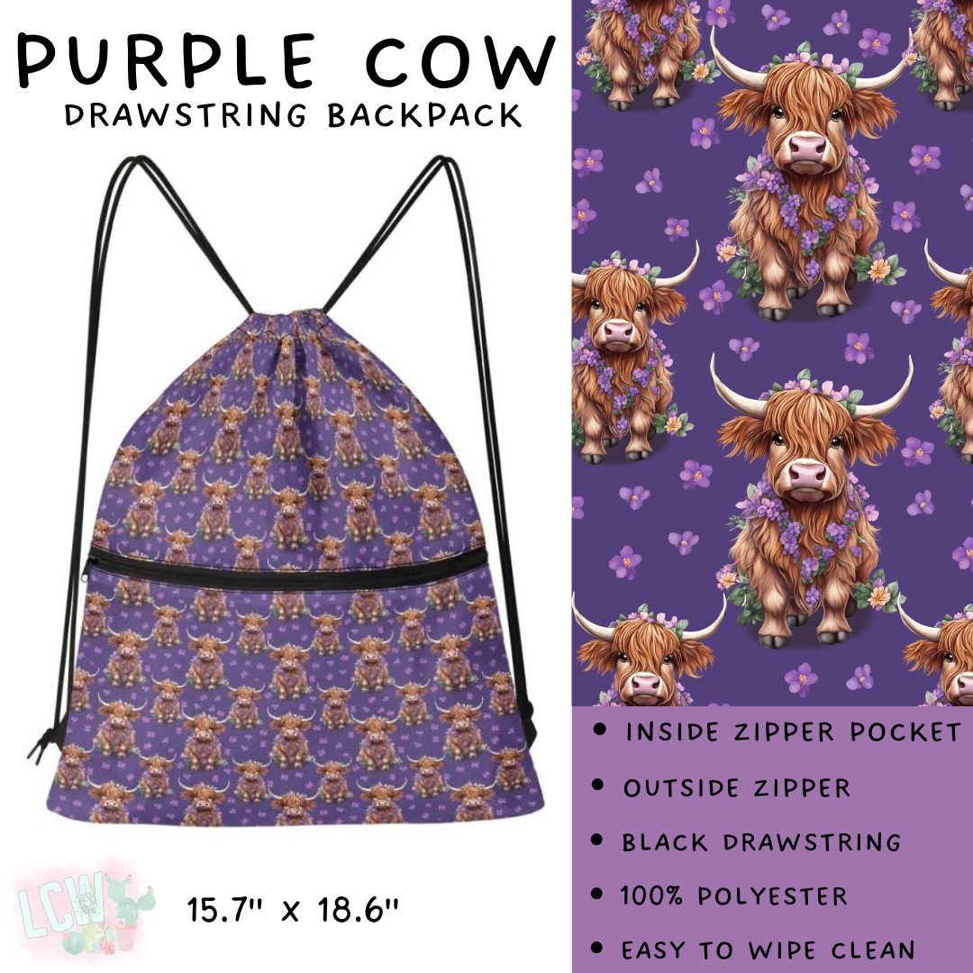 Batch #276 - Fanny Packs & Drawstring Backpacks - Closes 1/24 - ETA late March - Purple Cow Drawstring Backpack