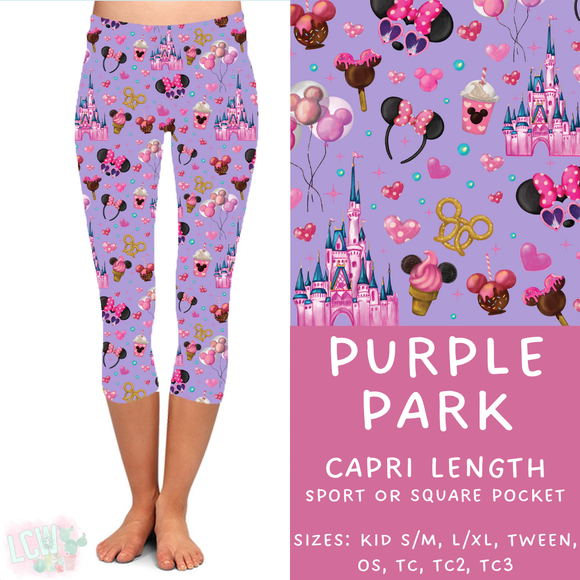 Ready to Ship - Purple Park Capri Length Leggings - OS, TC & TC2 Square Pockets