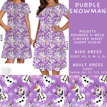 Batch #228 - Christmas Magic 2 - Closes 10/31 - ETA early/mid Dec - Purple Snowman Adult & Kids Dresses