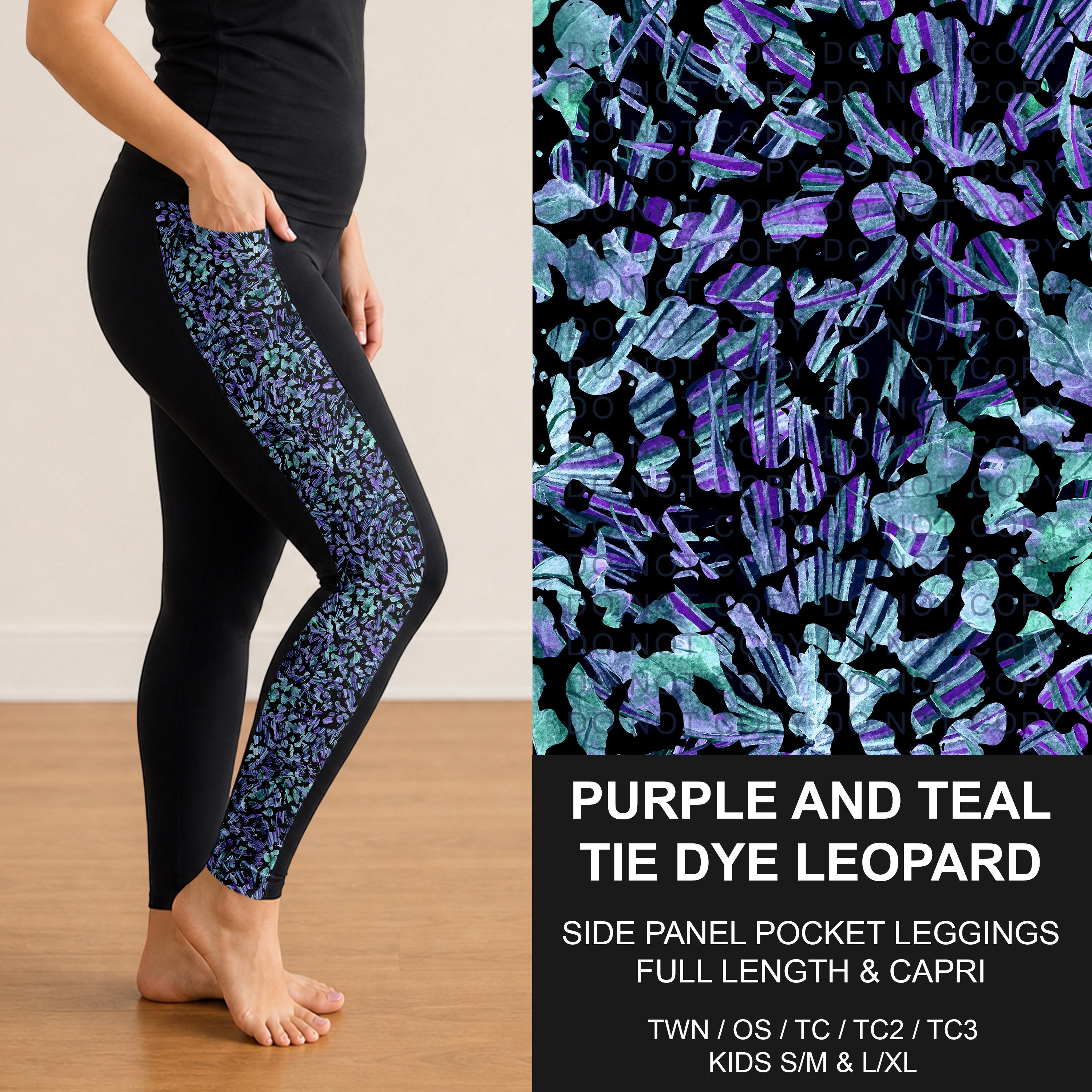 B300 - Preorder Purple and Teal Tie Dye Leopard Side Panel Pocket Leggings (Closes 7/15. ETA: mid Sept.)