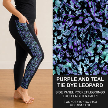 B300 - Preorder Purple and Teal Tie Dye Leopard Side Panel Pocket Leggings (Closes 7/15. ETA: mid Sept.)