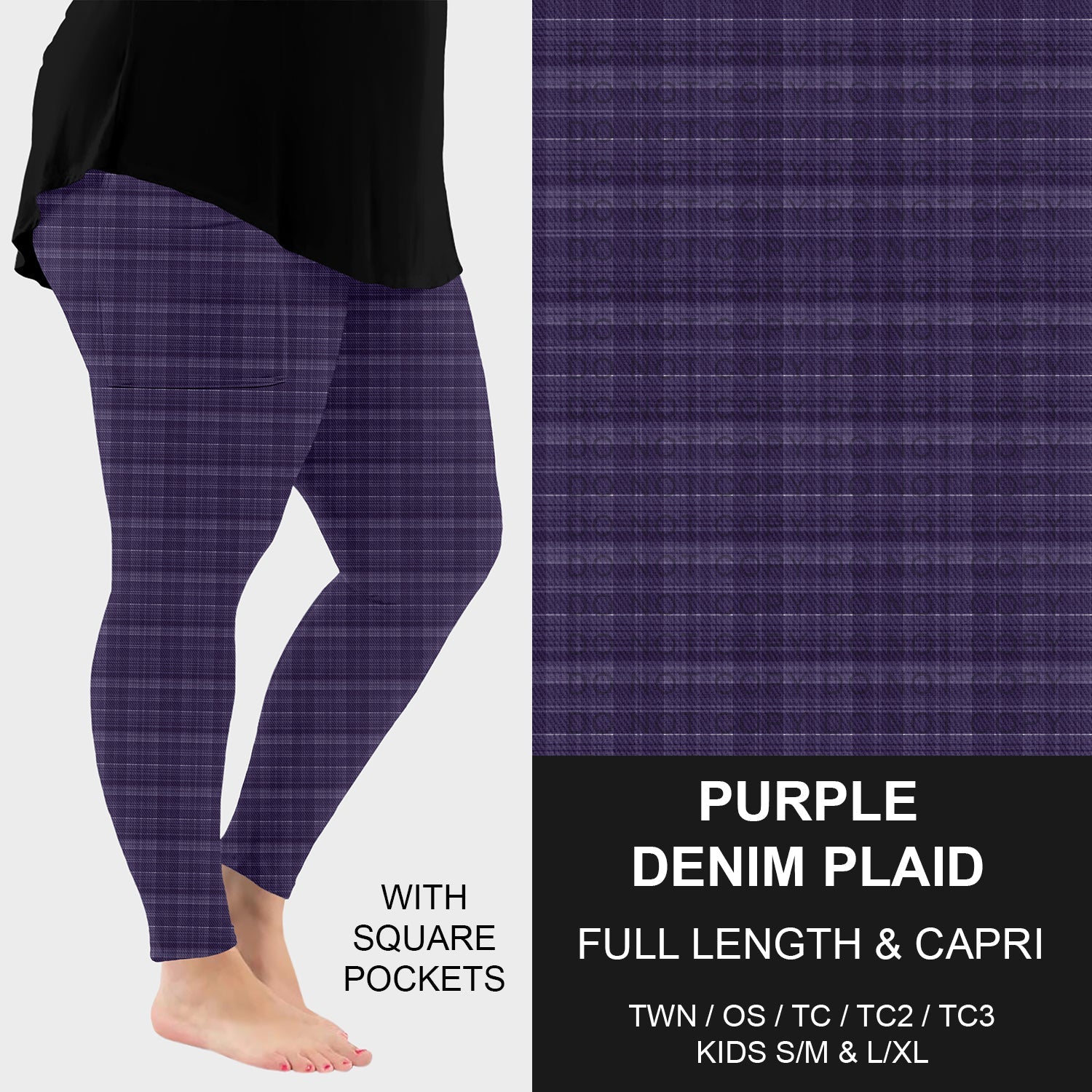 B301 - Preorder Purple Denim Plaid Leggings w/ Pockets (Closes 7/19. ETA: late Sept.)