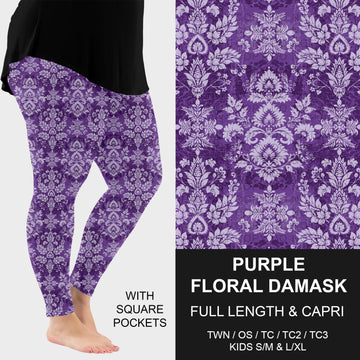 B317 - Preorder Purple Floral Damask Leggings w/ Pockets (Closes 10/18. ETA: late Dec.)