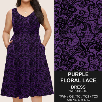 B217 - Preorder Purple Floral Lace Sleeveless Pocket Dress (Closes 3/12. ETA: late May)