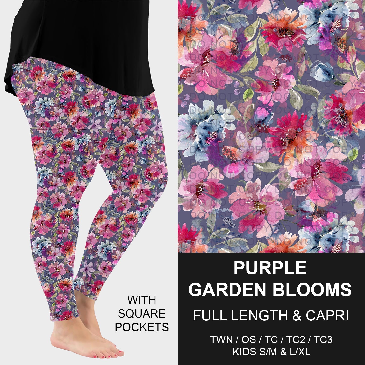 B293 - Preorder Purple Garden Blooms Leggings w/ Pockets (Closes 5/31. ETA: early Aug.)