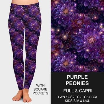 B208 - Preorder Purple Peonies Leggings w/ Pockets (Closes 1/26. ETA: early May)