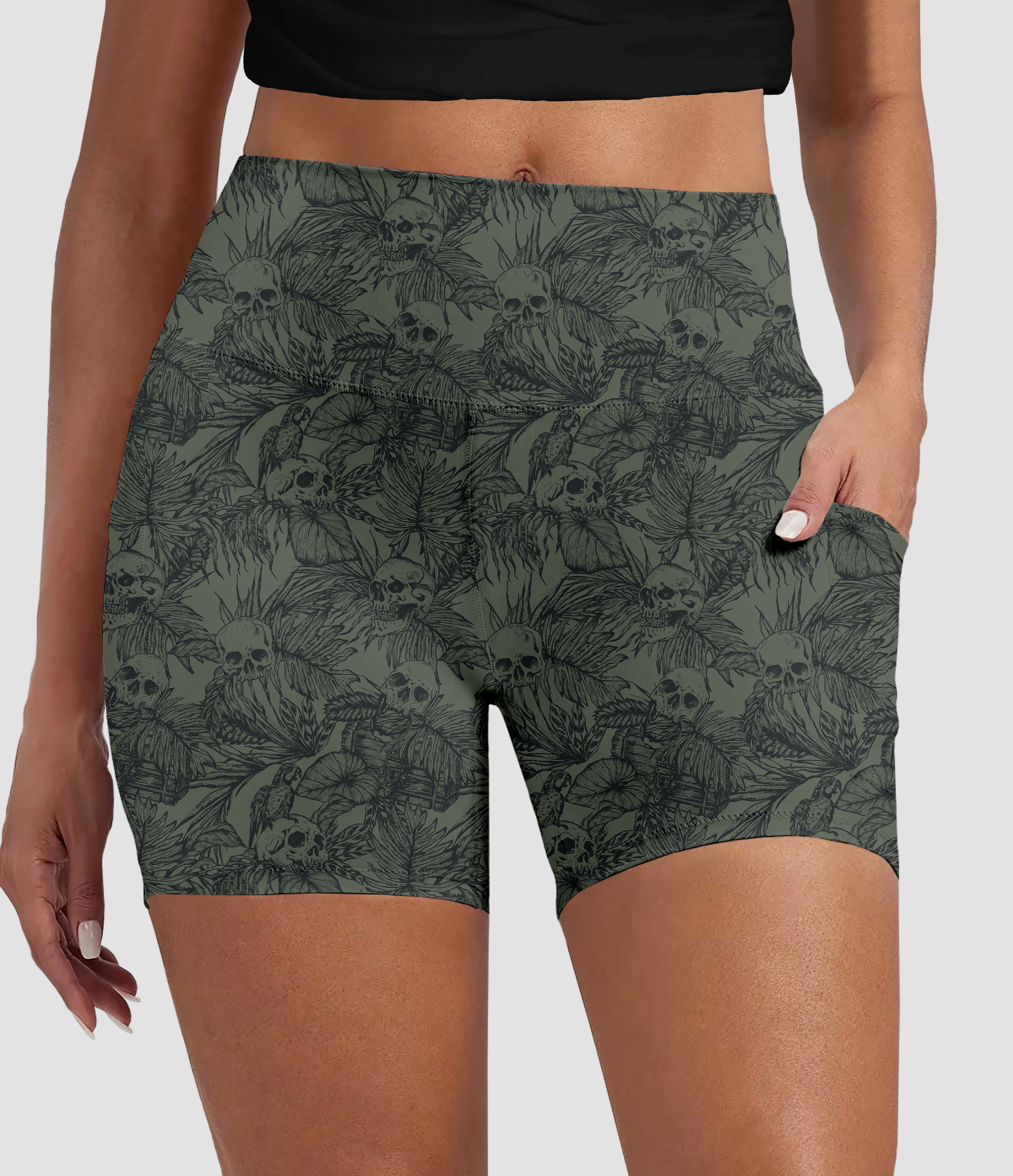RTS - Palm Skulls Biker Shorts with Pockets