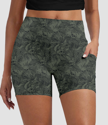 RTS - Palm Skulls Biker Shorts with Pockets