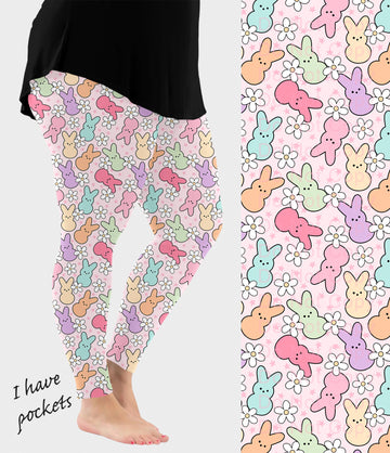 RTS - Pastel Floral Bunnies Leggings w/ Pockets