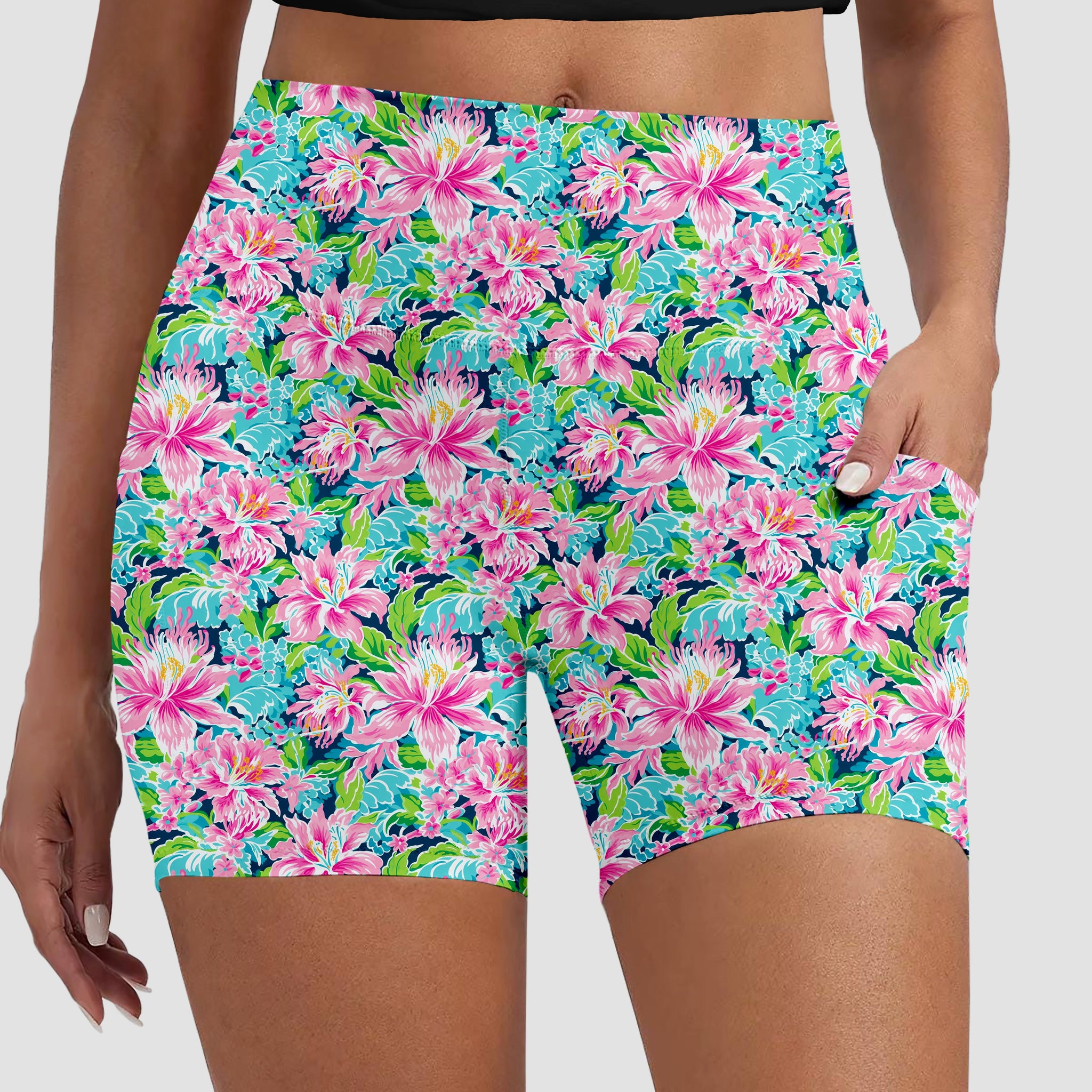 RTS - Pastel Lilies Biker Shorts w/ Pockets
