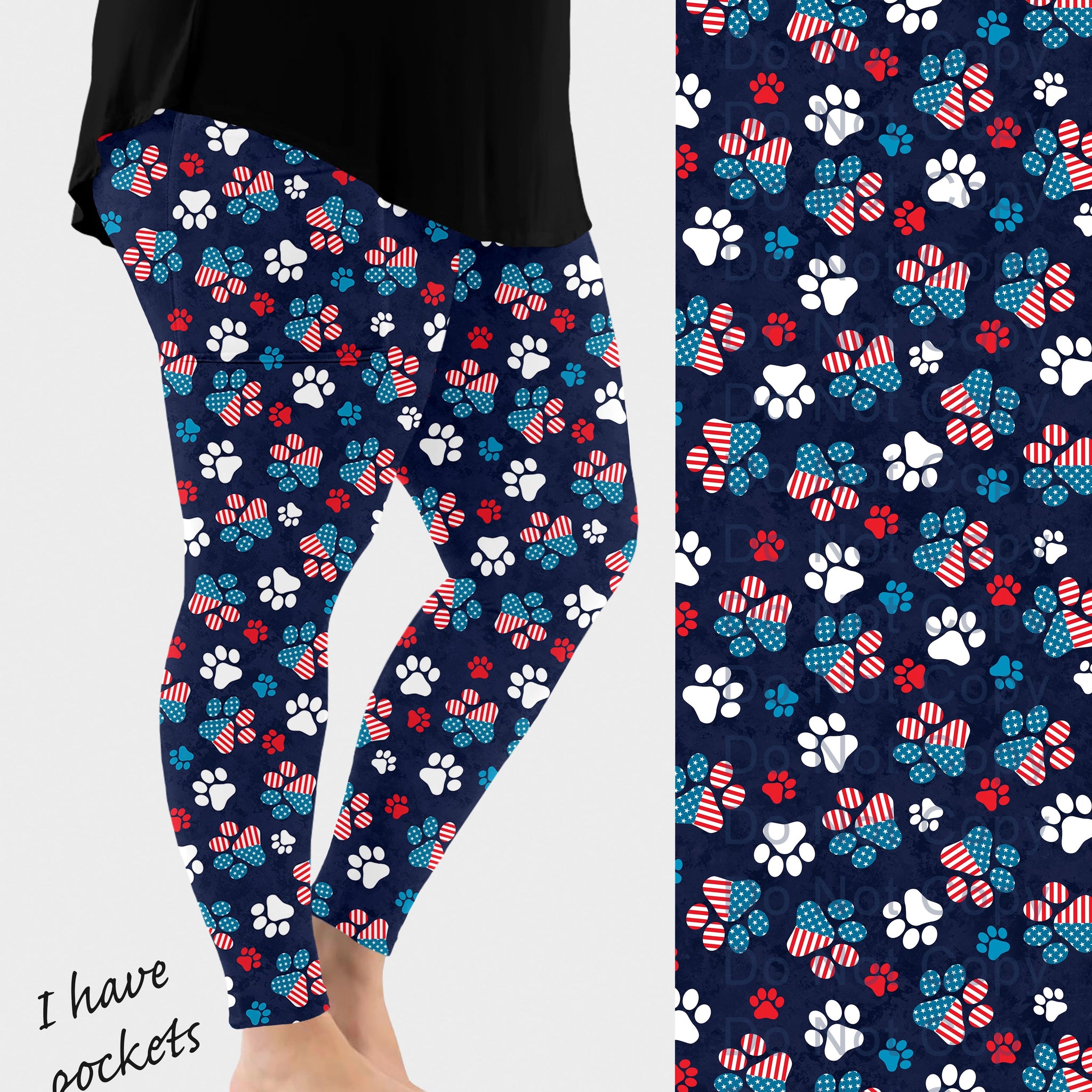 RTS - Patriotic Paws Leggings w/ Pockets