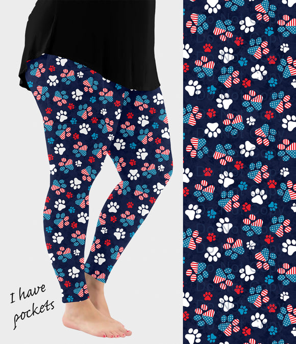 RTS - Patriotic Paws Leggings w/ Pockets