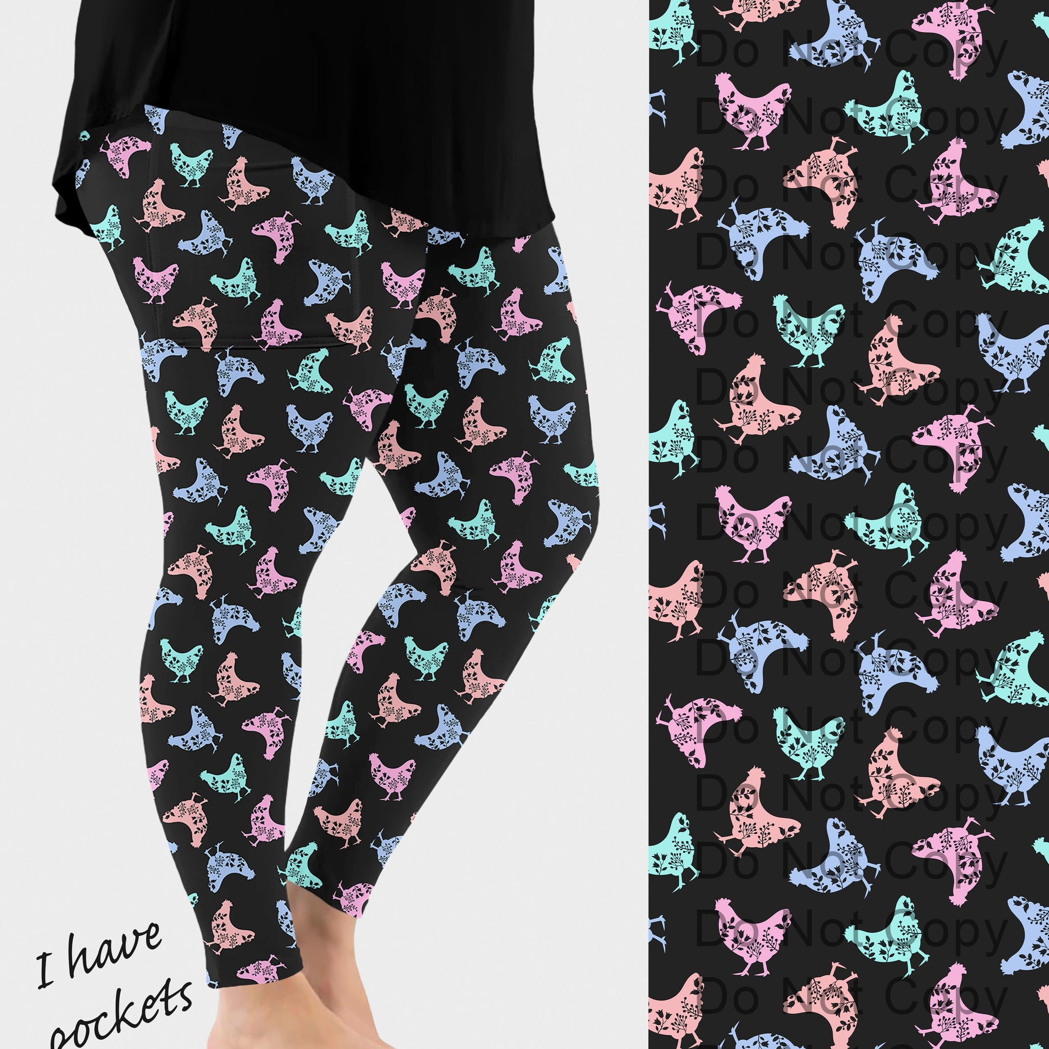 RTS - Pattern Chickens Leggings w/ Pockets