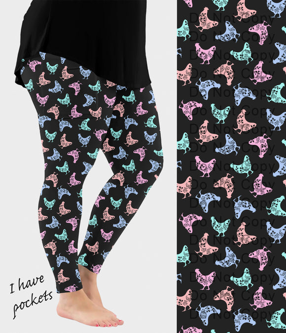 RTS - Pattern Chickens Leggings w/ Pockets