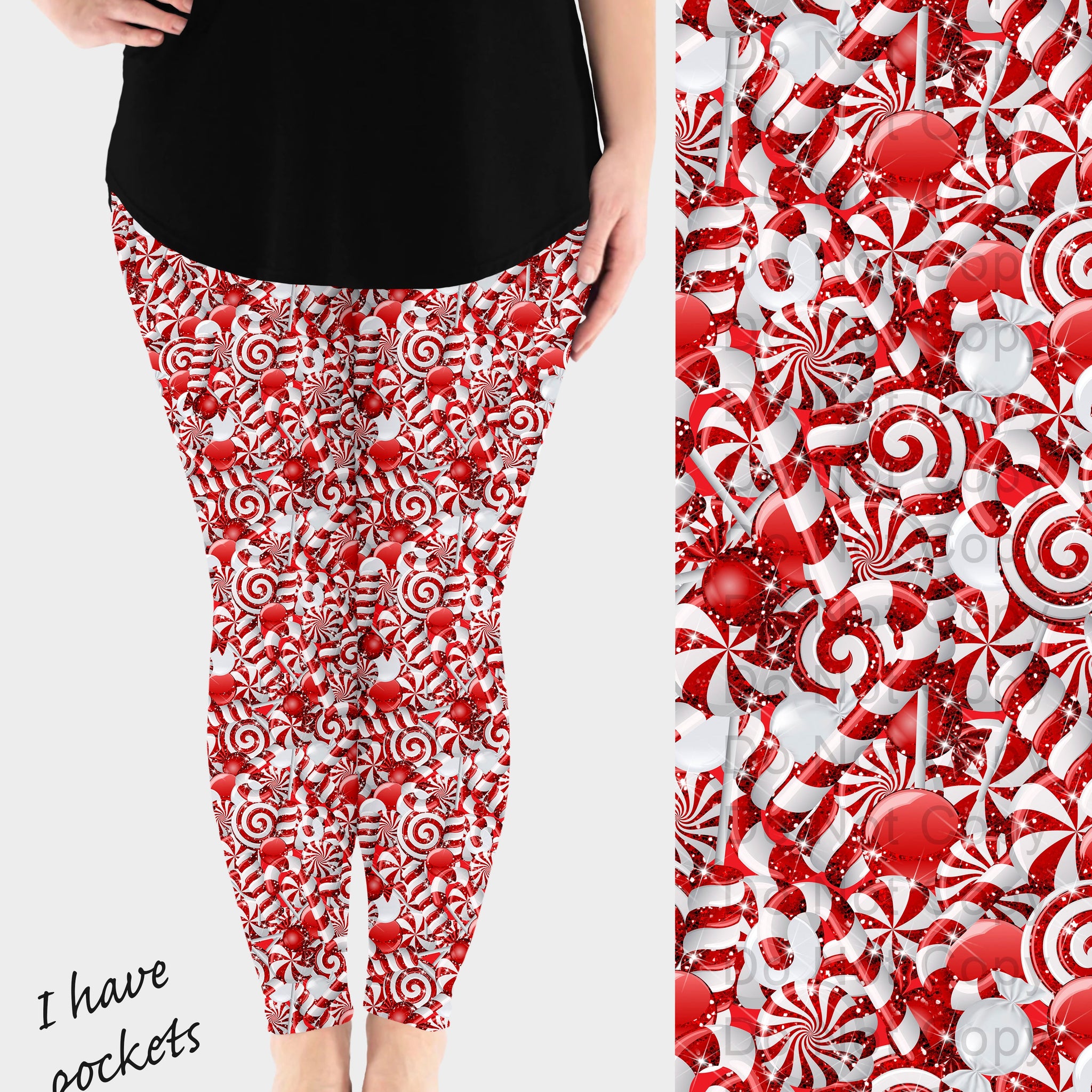 RTS - Peppermint Candies Leggings w/ Pockets