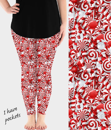 RTS - Peppermint Candies Leggings w/ Pockets