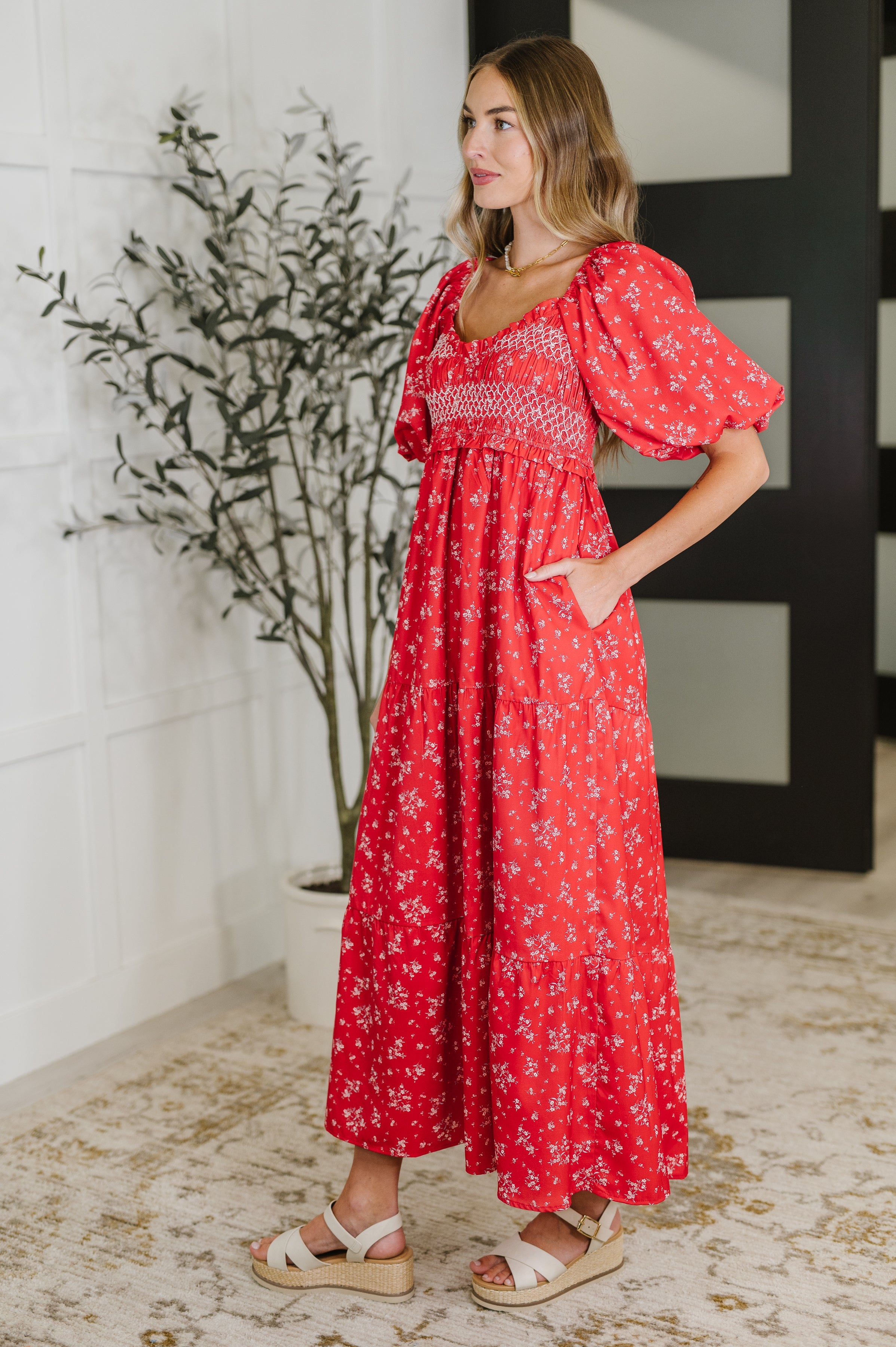 Petals & Promises V-Neck Dress in Red Multi