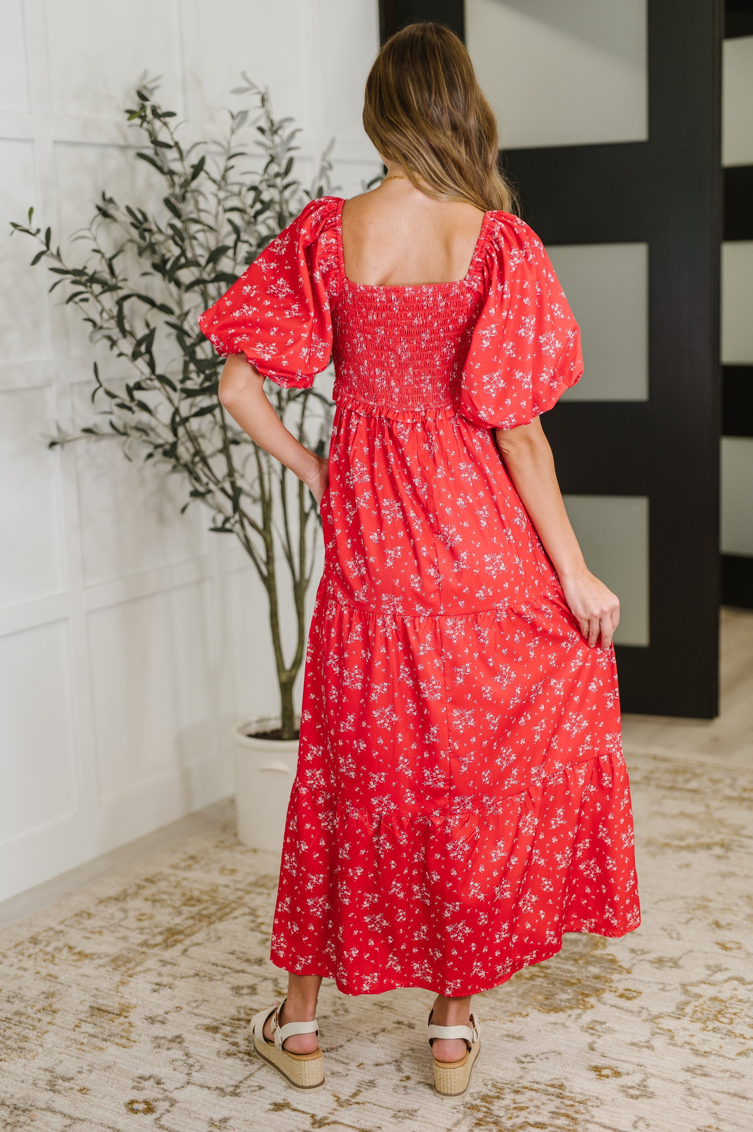 Petals & Promises V-Neck Dress in Red Multi