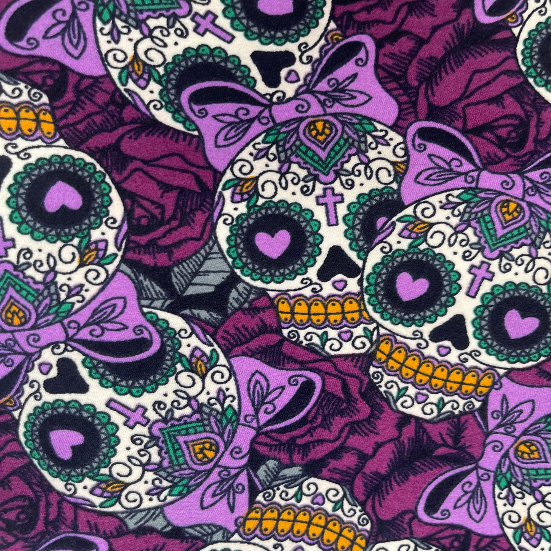 Purple Sugar Skull with Bows Print Soft Leggings