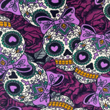 Purple Sugar Skull with Bows Print Soft Leggings - Adult & Kid Sizes