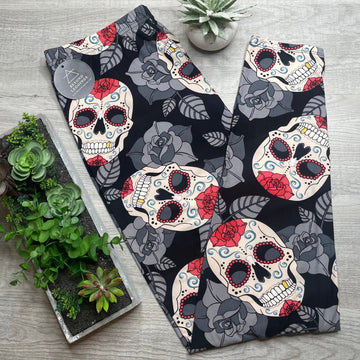 Rose Sugar Skull Soft Leggings