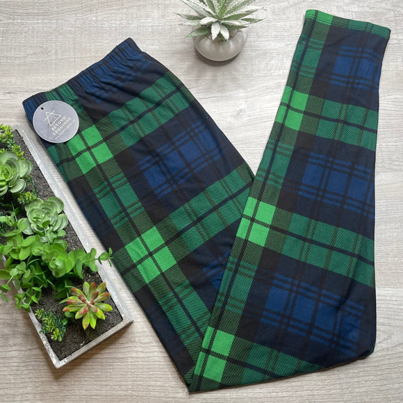 Green Blue Plaid Leggings