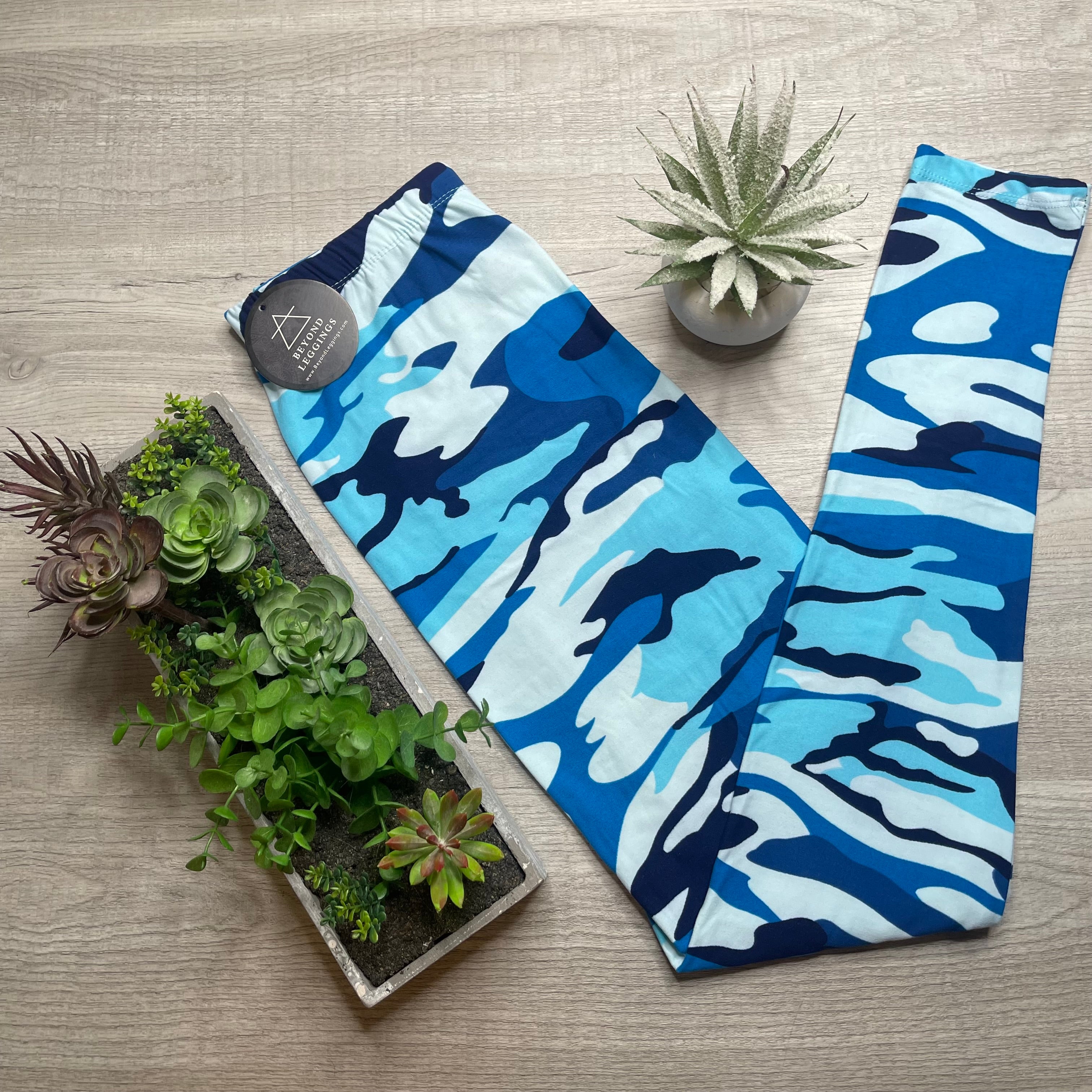 Blue Camo Print Soft Leggings - Adult & Kid Sizes