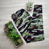 Maroon Green Camo Print Soft Leggings
