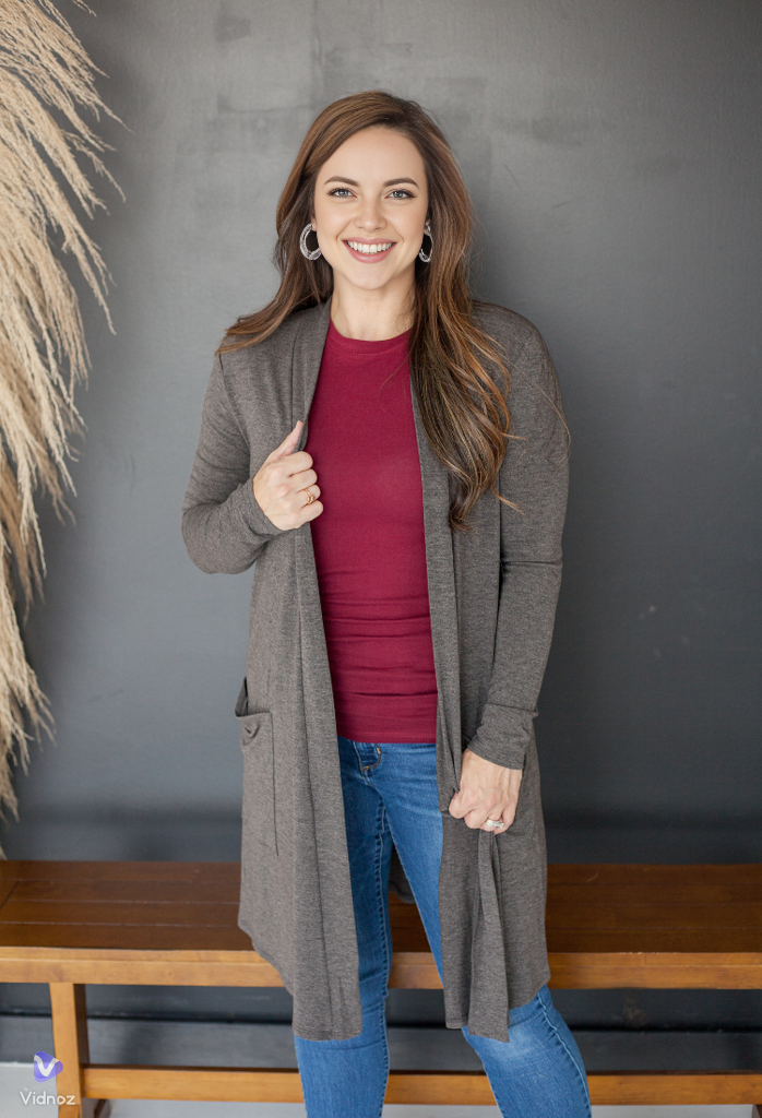 Women's Open Front Knee Length Long Sleeve Cardigan w/ Pockets S-3X