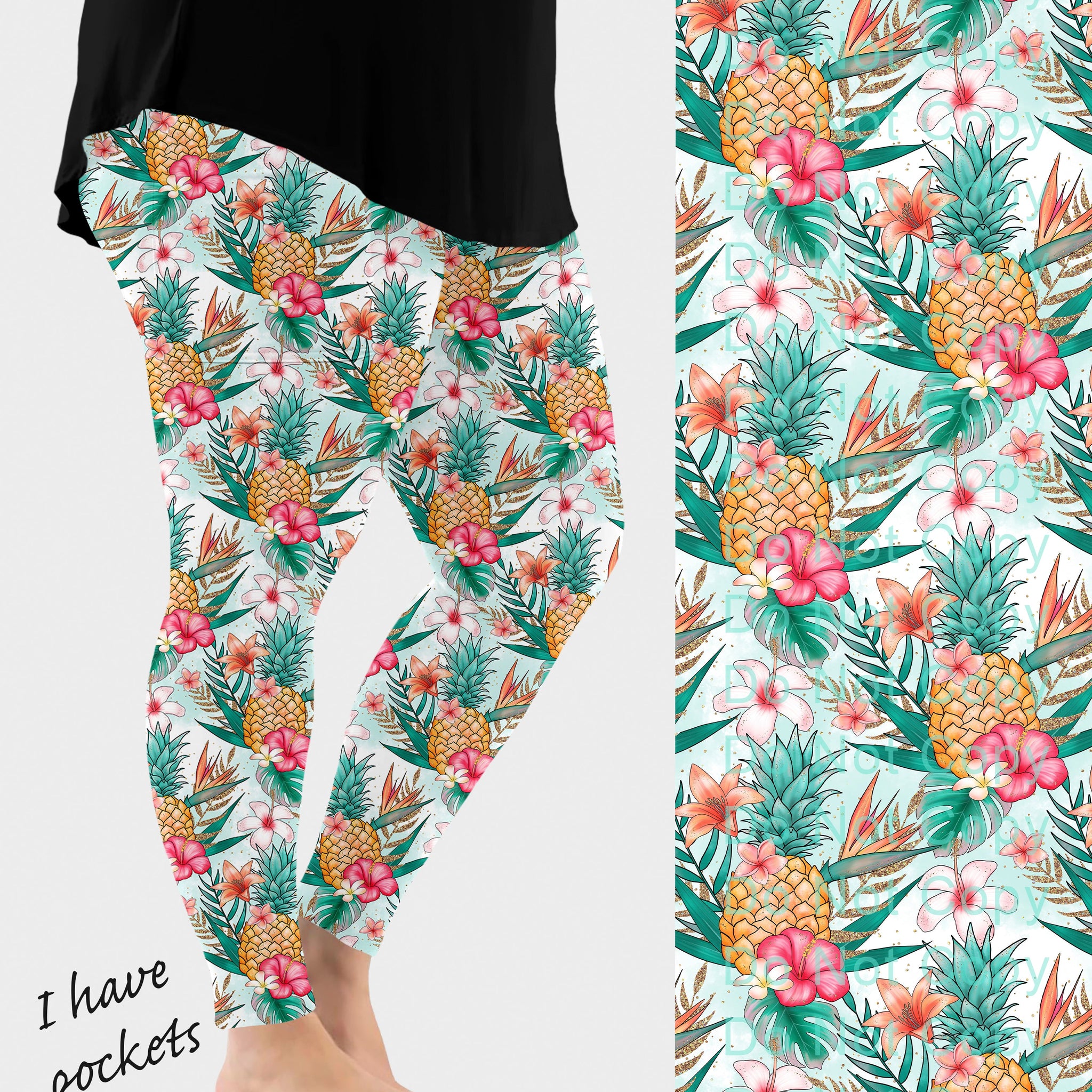 RTS - Pineapple Hibiscus Leggings w/ Pockets