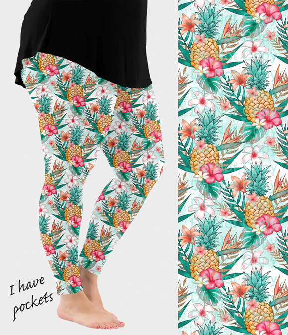RTS - Pineapple Hibiscus Leggings w/ Pockets