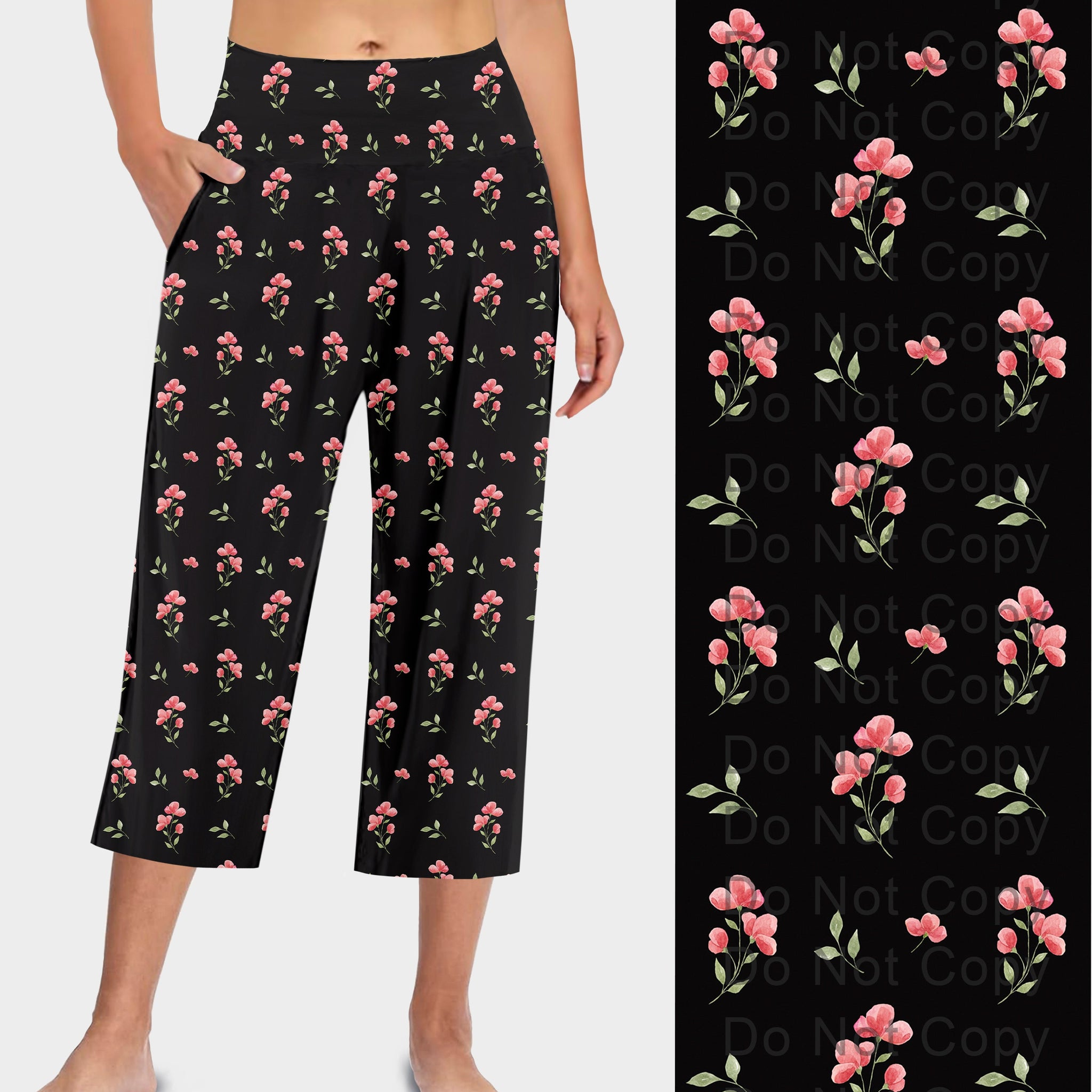 RTS - Pink Dainty Flowers Capri Lounge Pants