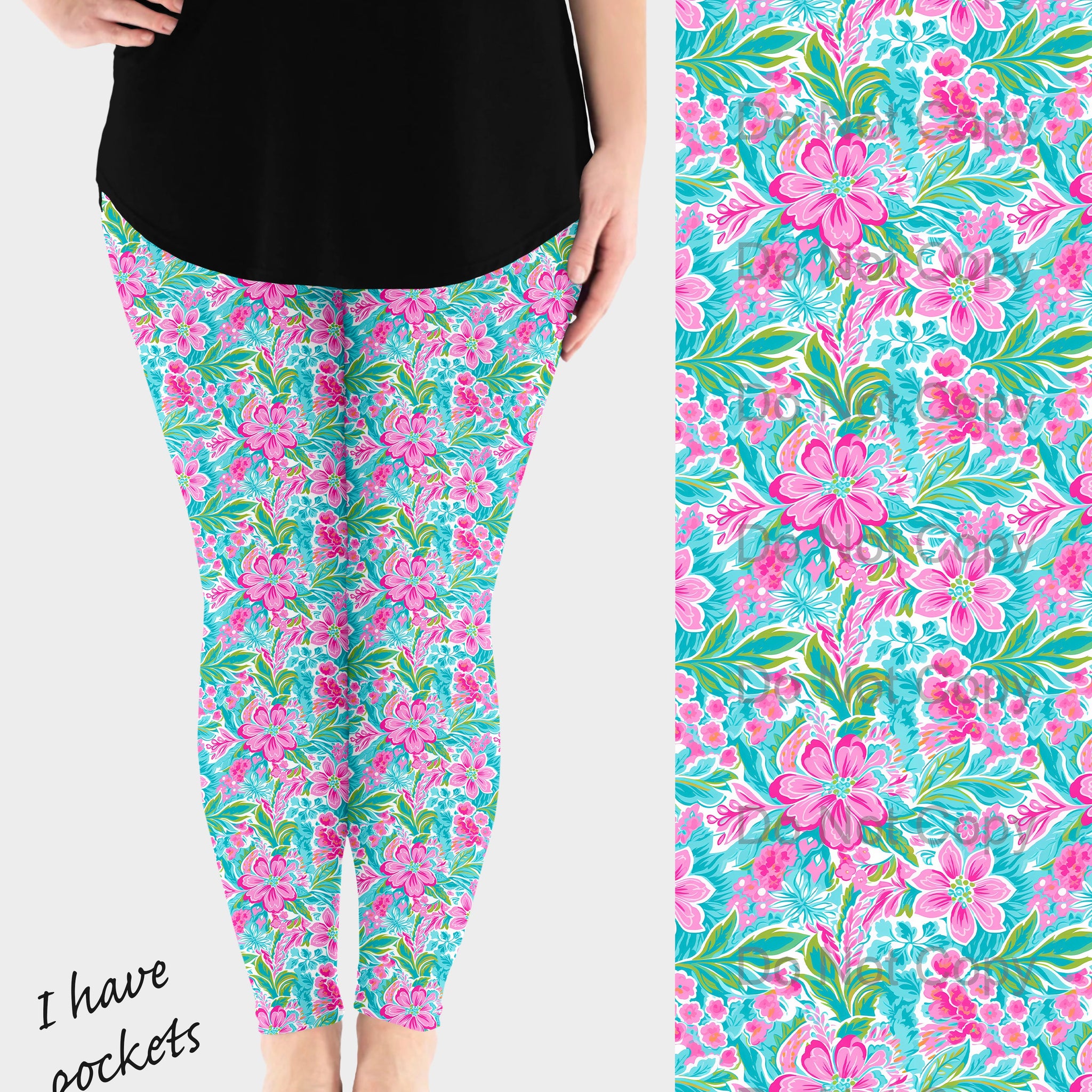RTS - Pink Flowers Leggings w/ Pockets