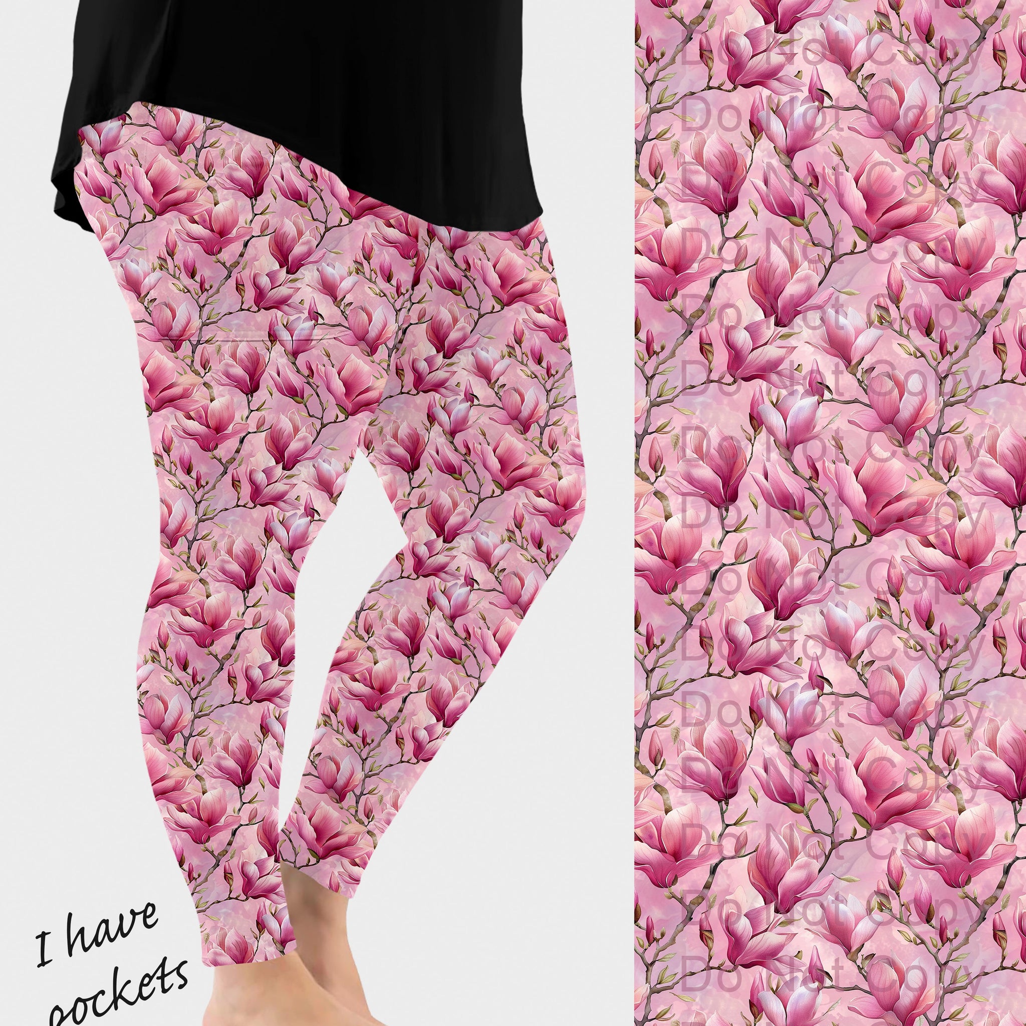 RTS - Pink Magnolias Leggings w/ Pockets