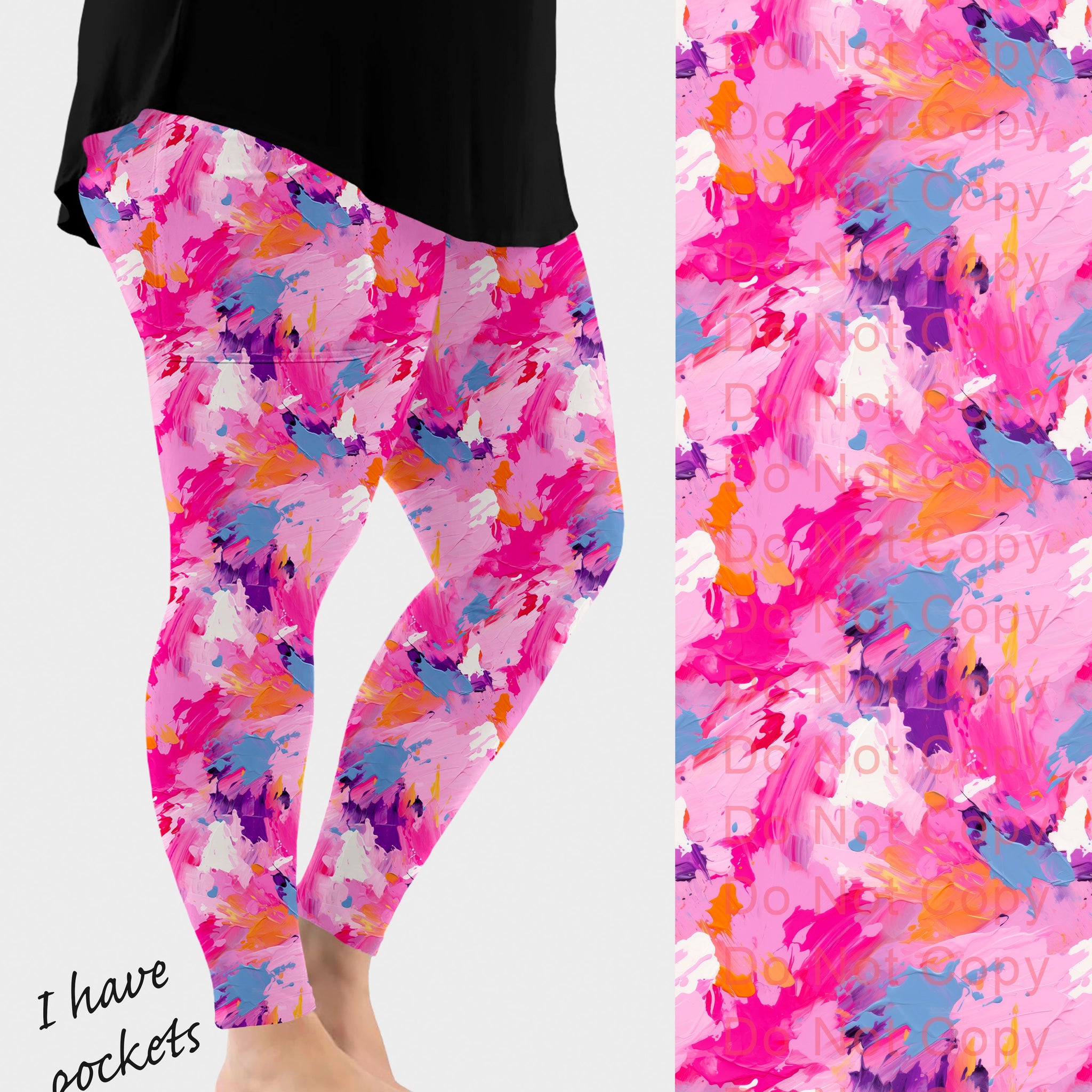 RTS - Pink Paint Splatter Leggings w/ Pockets