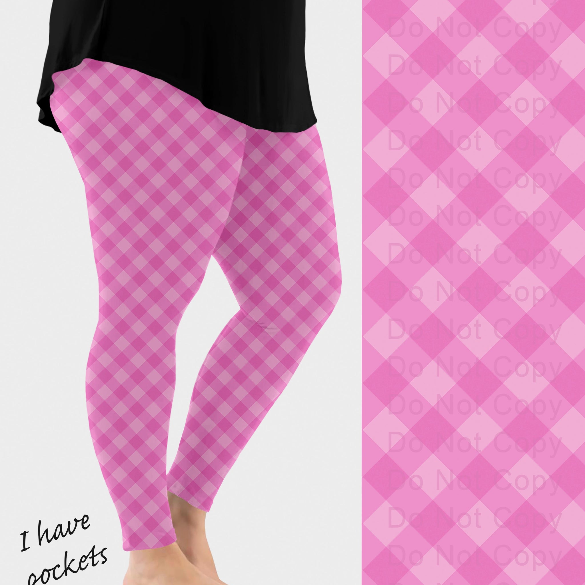 RTS - Pink Check Leggings w/ Pockets
