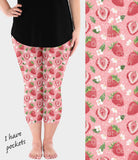 RTS - Pink Strawberry Capri Leggings w/ Pockets